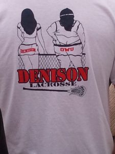 The back of a T-shirt at the Denison OWU lacrosse game is just one example of the rivalry between the two schools.