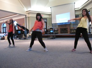 Junior Prabh Kaur and freshmen Leah Duong and Legacy Nguyen dance to a mix of modern songs during one of the first performances of the night.  