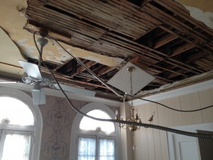 The ceiling of the WCC's dining room, which collapsed in early June.