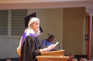 New Vice President for Enrollment Susan Dileno speaks at convocation. Dileno came to Ohio Wesleyan from Baldwin Wallace University in Berea, Ohio.