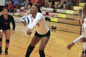 Freshman Iris Anderson bumps the ball at the Rose Hulman Invitational on Sept. 7.