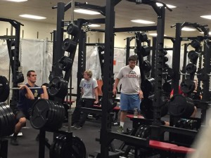 Due to renovations on Edward’s gym, many athletes are working out in a converted garage in Hamilton-Williams Campus Center. Photo by Jane Suttmeier