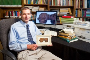 Ryan Stokes with fragments of the Dead Sea Scrolls. Photo courtesy of Ryan Stokes.