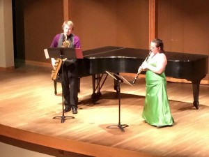 Senior Arie Leffel and junior ZoAnn Schutte perform in the Jemison Auditorium. Photo courtesy of Meg Linebaugh via Facebook.