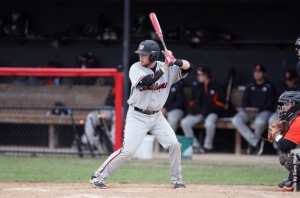 Freshman second baseman Colin Stolly prepares himself for a swing against DePauw. Photo courtesy of battlingbishops.com.