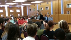 Dr. Amy Butcher read from her memoir in the Bayley Room before a crowd of students and faculty. Photo courtesy of Katie Kuckelheim.