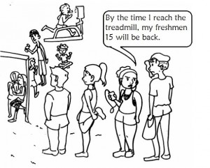 Welch Fitness Center. Cartoon by Mili Green '16.