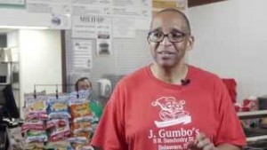 Richard Upton, owner of Delaware's J.Gumbo's, in his restaurant. Photo courtesy of youtube.com.